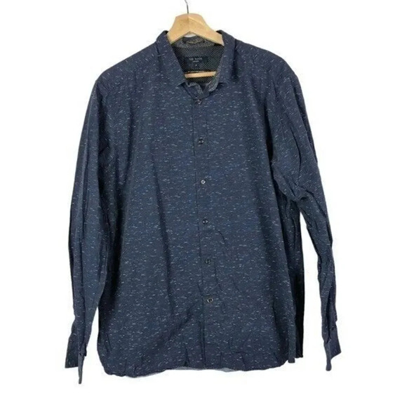 Ted Baker Blue Speck Print Long Sleeve Button Down 6/XXL - Picture 1 of 4